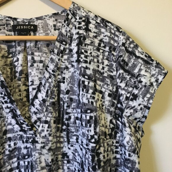 Jessica Tiny Modern TV Static Print Tunic Cap Sleeve Box Pleat Blouse - Picture 4 of 16